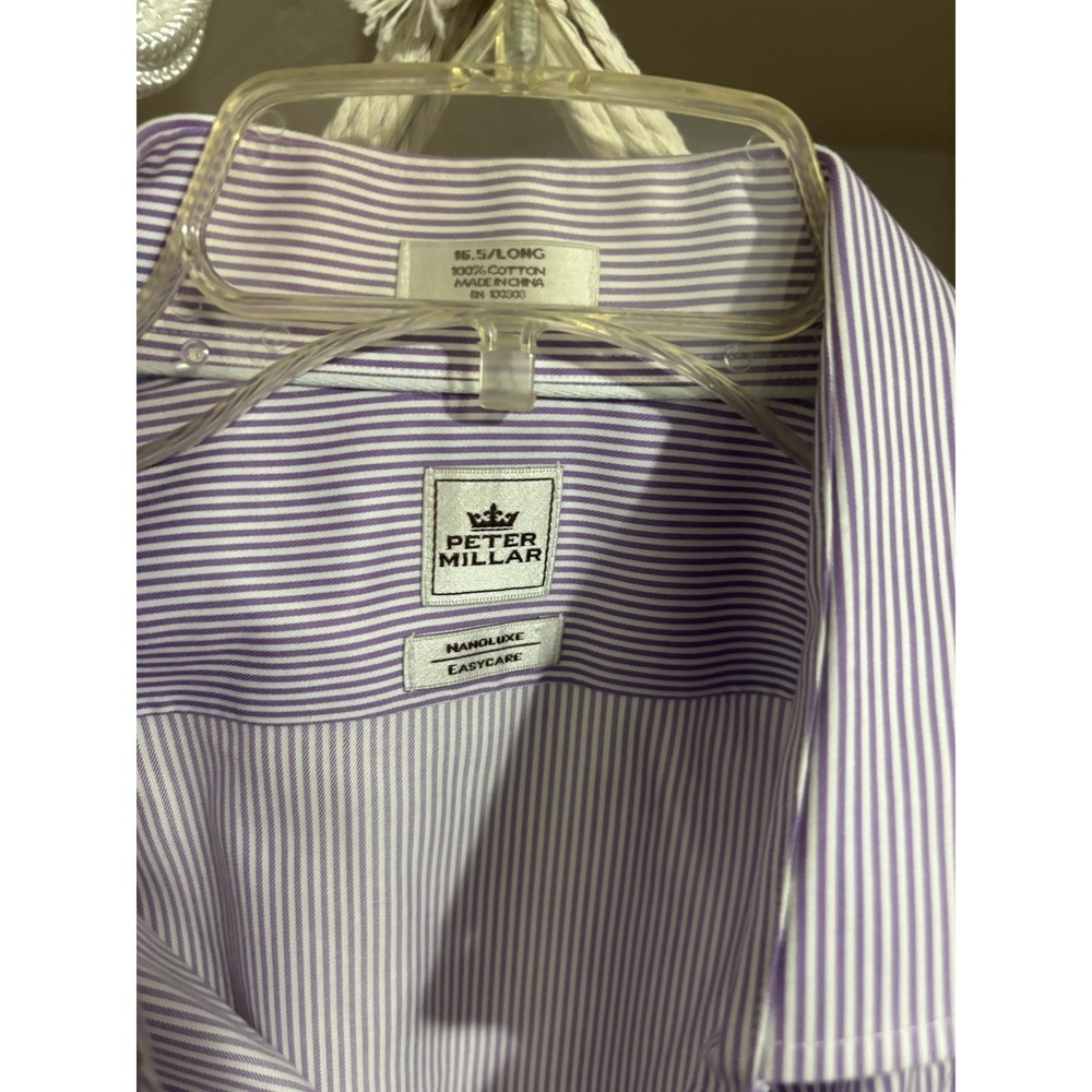 Peter Millar Mens Nanoluxe Button Down Shirt L‎ Oxford Lavender Stripes 16.5